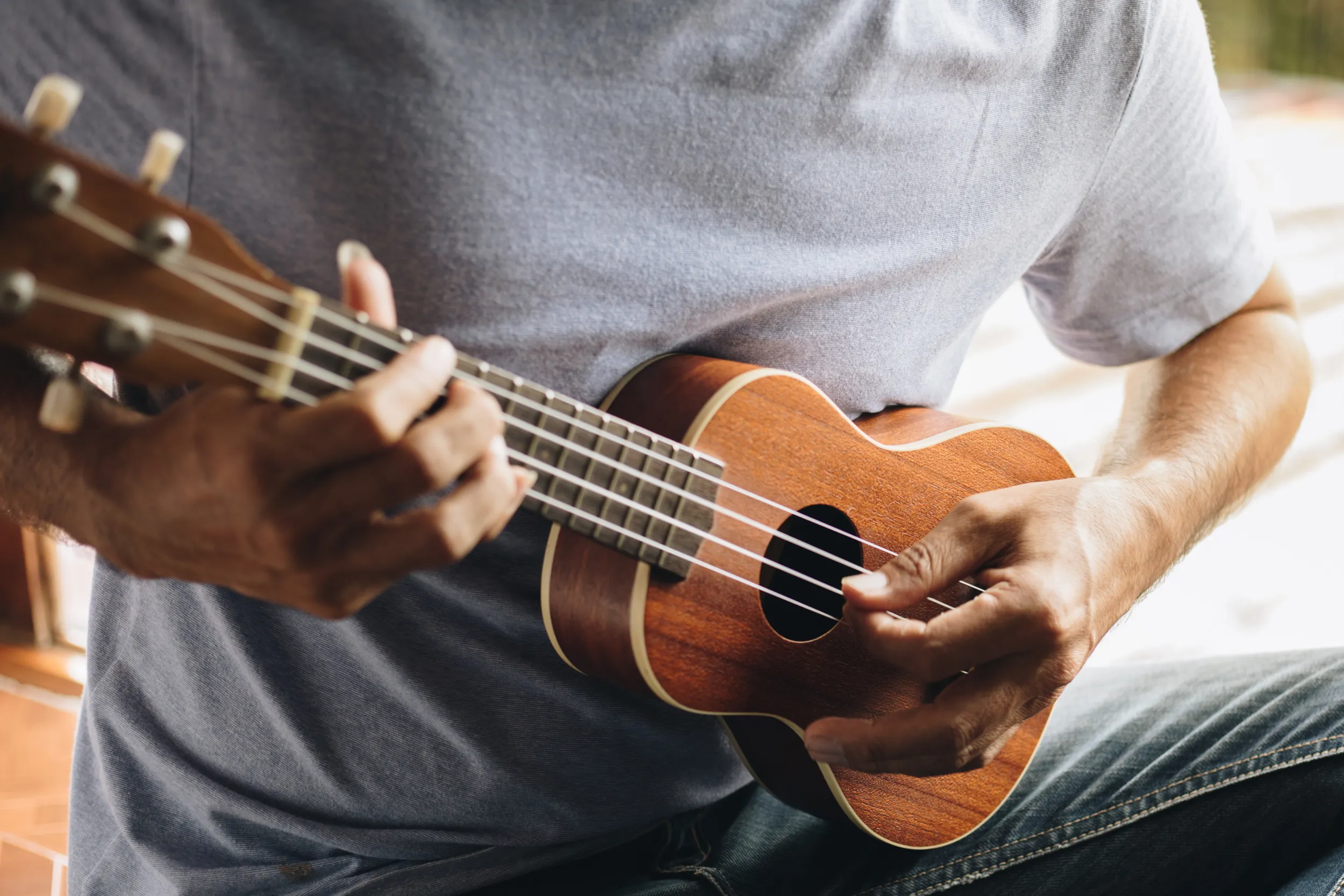 Uomo che suona l'ukulele